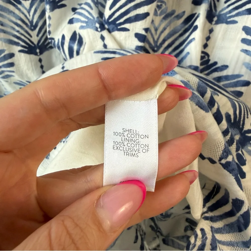 J. Jill Printed Split Neck Cotton Dress White Blue XL Coastal - Picture 6 of 9